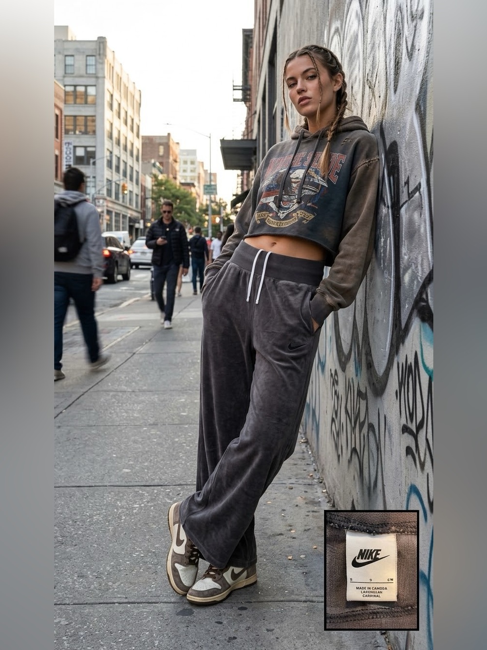 Nike Velour Wide Leg Sweatpants Charcoal Grey Plush Pants DV7836-060 Size Small